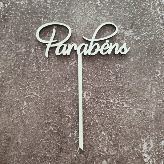 Topper Parabéns em MDF branco