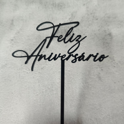 Topper de bolo acrílico Feliz Aniversário