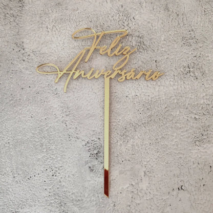 Topper de bolo acrílico Feliz Aniversário