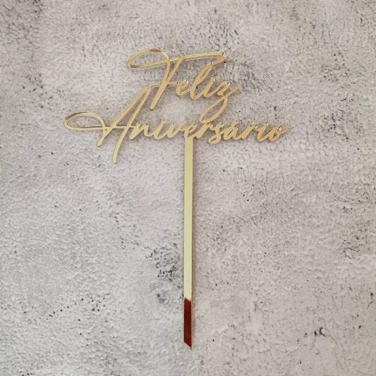 Topper de bolo acrílico Feliz Aniversário
