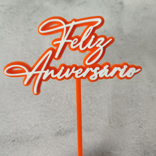 Topper acrílico Feliz aniversário n.3