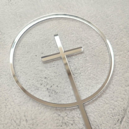 Topper acrílico cruz em círculo
