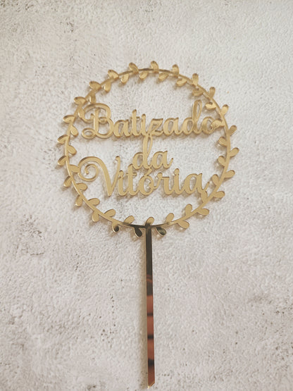 Topper acrílico Batizado com nome
