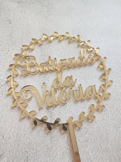 Topper acrílico Batizado com nome