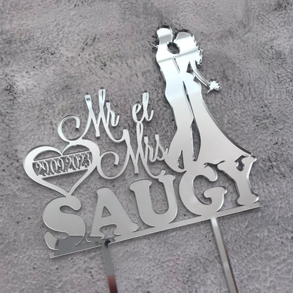 Topper de casamento silhuetas com data e nome