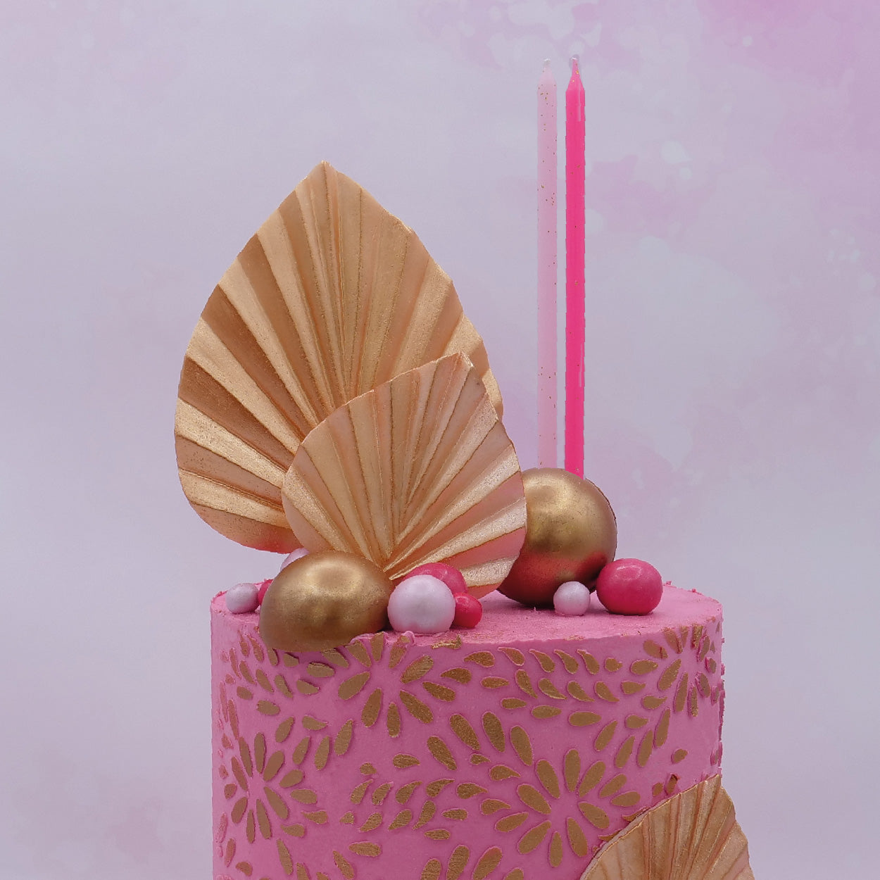 Velas 15 cm Rosa com detalhes ouro
