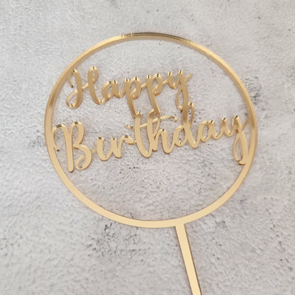 Topper acrílico Happy Birthday redondo